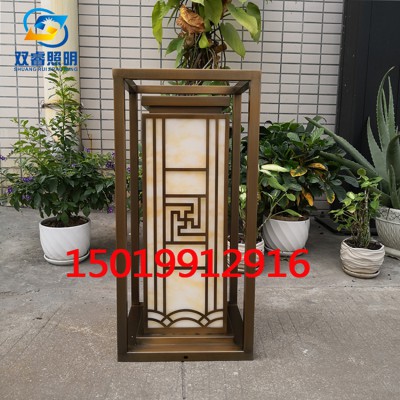 玫瑰金落地灯现代中式仿云石柱头灯户外不锈钢拉丝大门口地灯