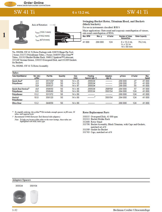 贝克曼超速离心机SW41ti水平转头货号331336全新现货