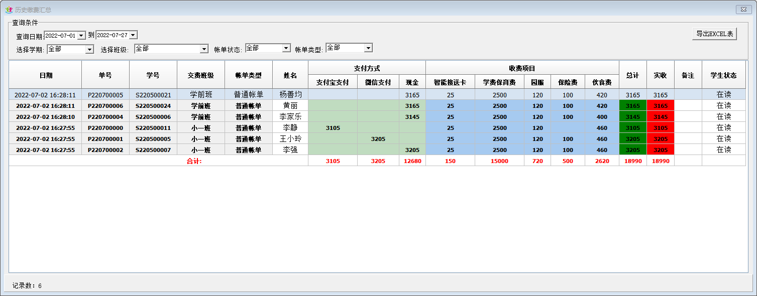 领路者校园收费管理系统方便园长远程查看园里支出收入明细