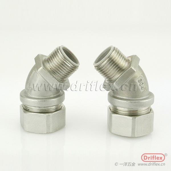 304不锈钢45度弯头外螺纹金属软管连接器G3/8”-G2”