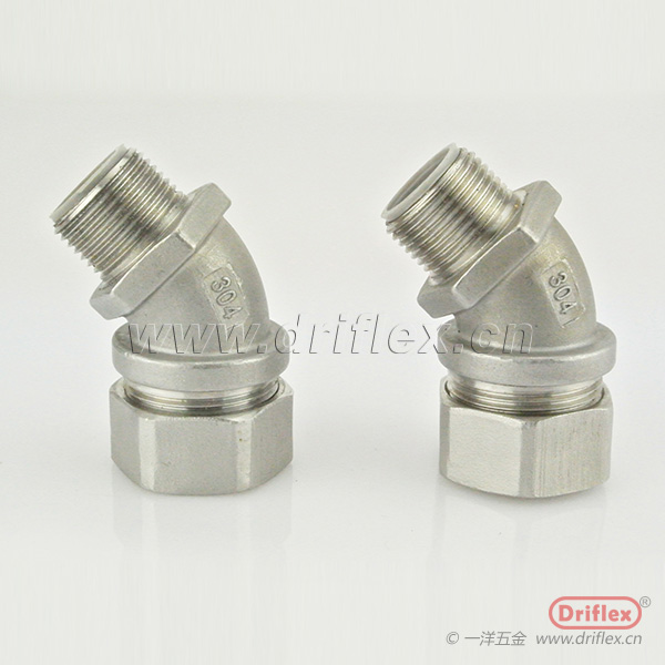 304不锈钢接头45度弯头配铁镀锌金属环内径20-51mm
