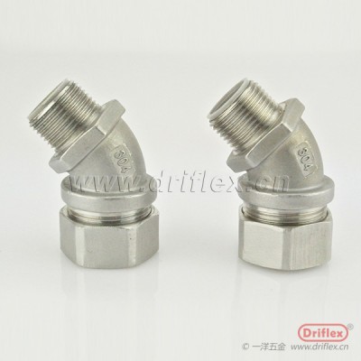不锈钢45度接头金属软管连接器NPT3/8“-NPT2“
