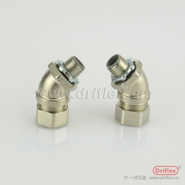 生产铜镀镍45度接头,穿线软管连接器，机箱设备穿线用