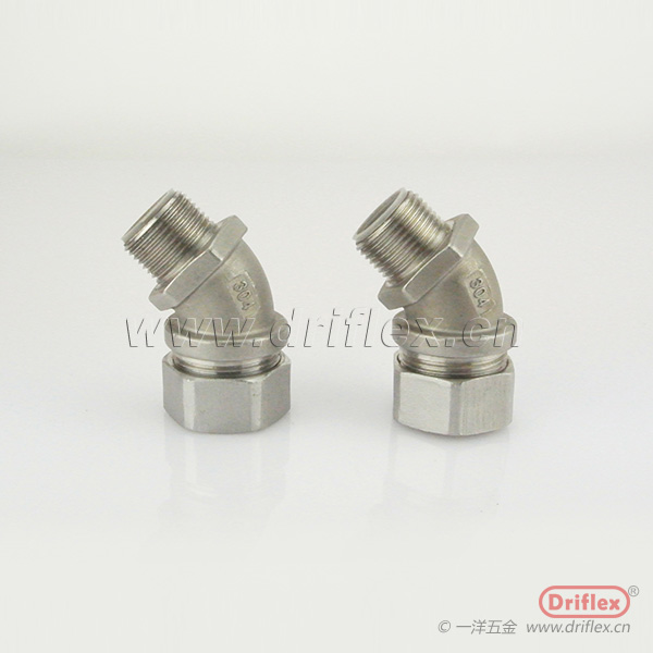 不锈钢45度接头金属软管连接器3/8“到2"配套蛇皮软管
