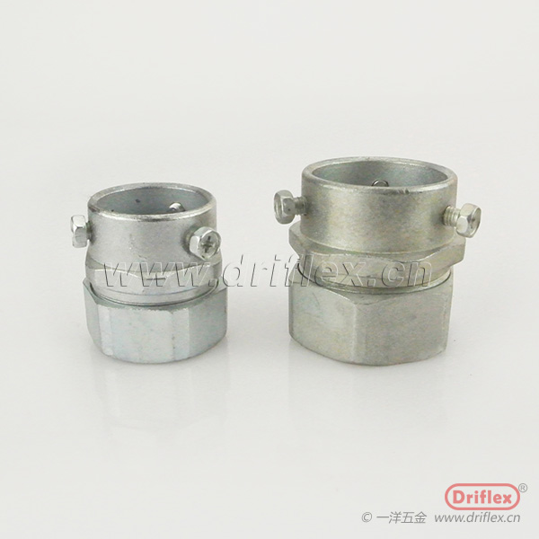 一洋五金供应锌合金卡套式接头三柱软管连接器包塑金属软管锁母