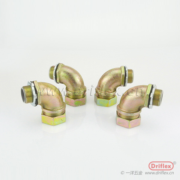 可锻铸铁镀五彩锌90度弯头外螺纹金属软管接头3/8“~2”