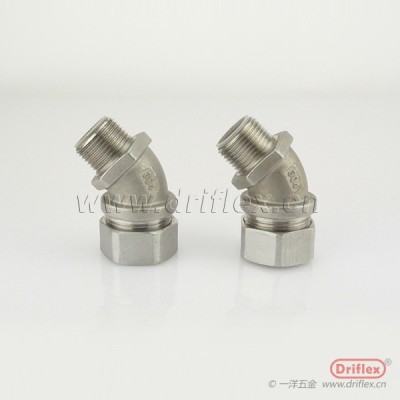 不锈钢45度接头金属软管连接器3/8"到2"M,G,NPT