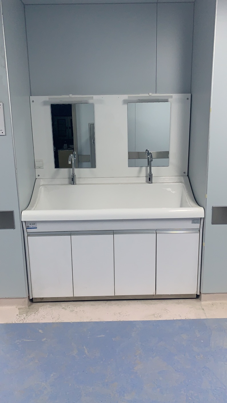 迪新洗手池高分子高背板多人位刷手台