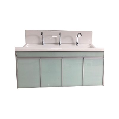 高分子洗手池二人位刷手台配感应出水龙头自动给液器