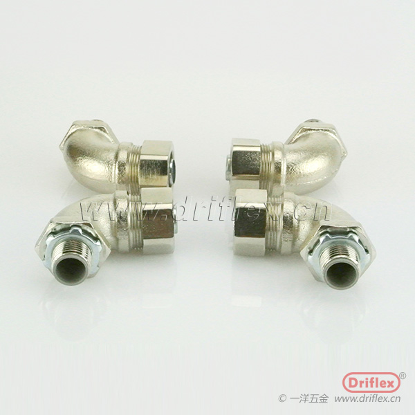 一洋五金供应铜镀镍90度弯头外螺纹外丝接头配套包塑金属软管