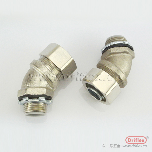一洋五金铜镀镍45度接头穿线软管连接器内径12~51