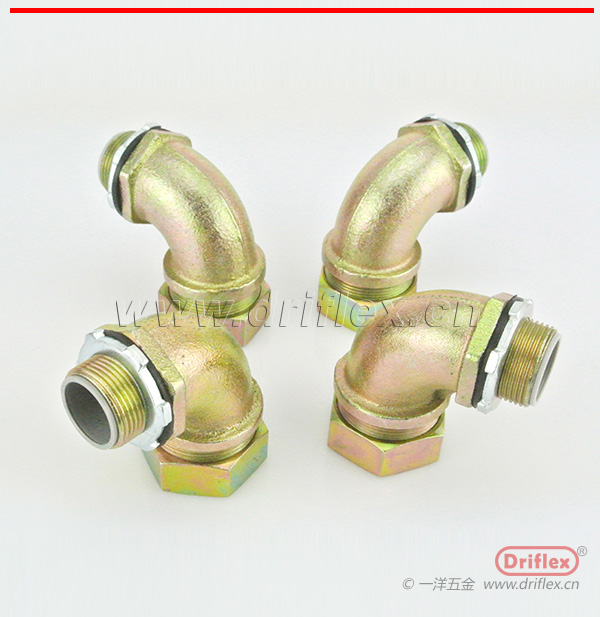 铁镀五彩锌90度弯头外螺纹金属软管连接器NPT3/8"-2"