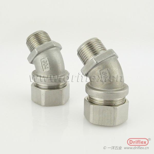 304不锈钢45度弯头蛇皮管接头NPT3/8”-NPT2”