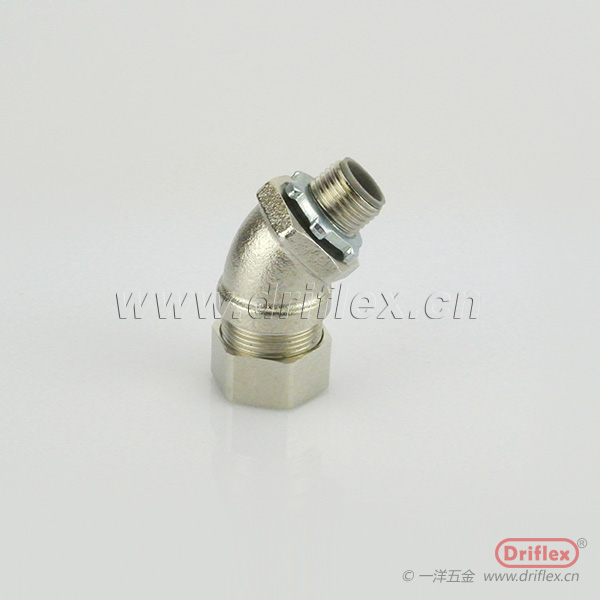 铜镀镍45度弯头防水接头NPT螺纹金属软管连接器