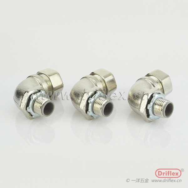 穿线金属软管接头外螺纹铜镀镍90度弯头G3/8”-G2”